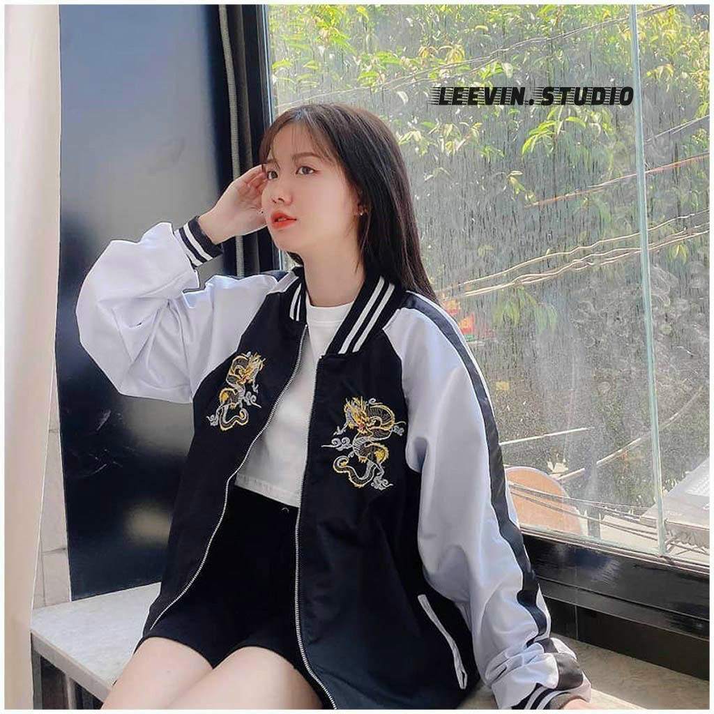 [FreeshipMAX] Áo Khoác dù Bomber Họa Tiết Thêu Rồng Chất Dù 2 Lớp