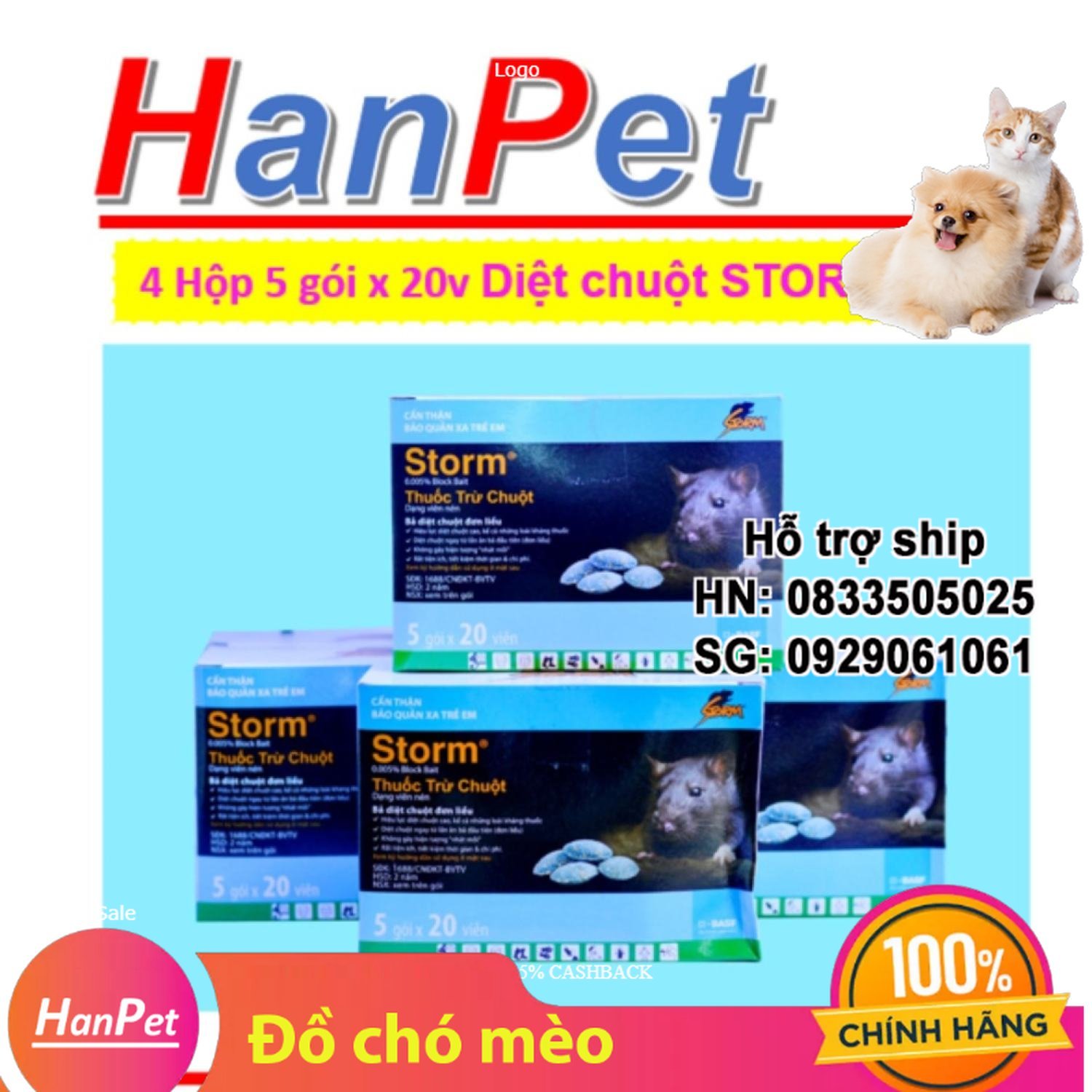 Hanpet - hộp 5 gói, mỗi gói 20 viên thuốᴄ diệt chuột storm chống đông máu - 10032lv