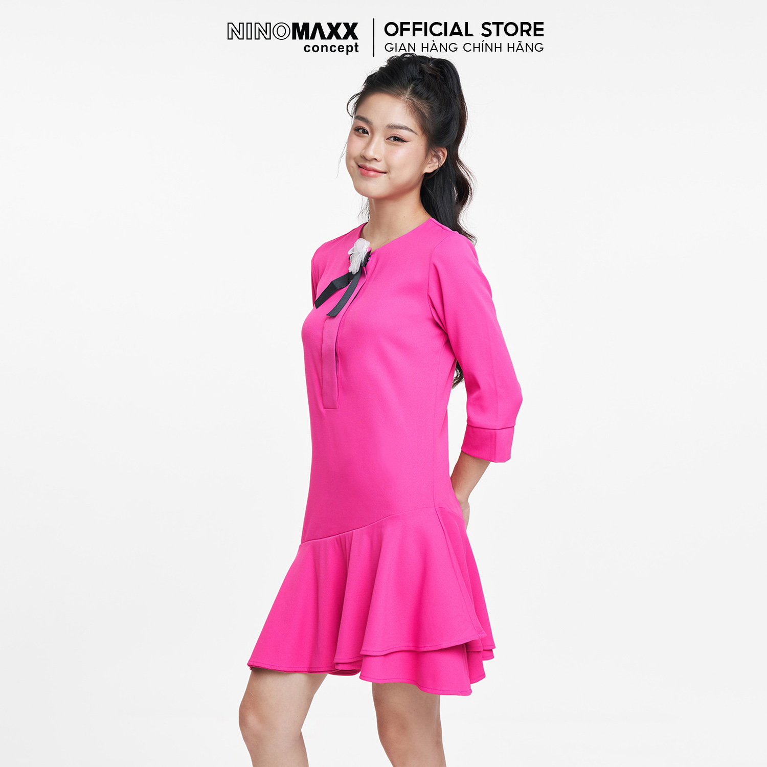 Đầm Nữ Màu Hồng Tay Lửng Đuôi Xoè N&M Thương Hiệu NINOMAXX 1910272