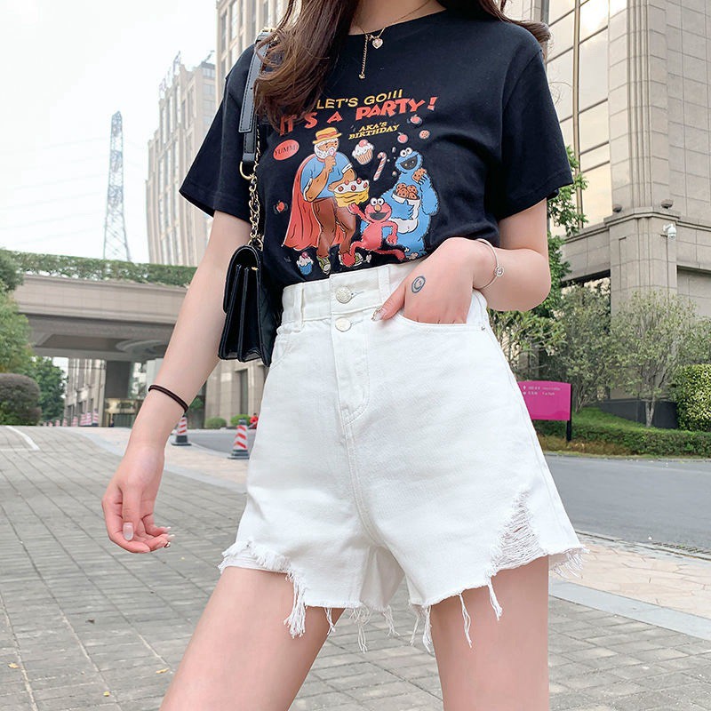 Quần short jean nữ phong cách hàn quốc, quần cạp cao cá tính
