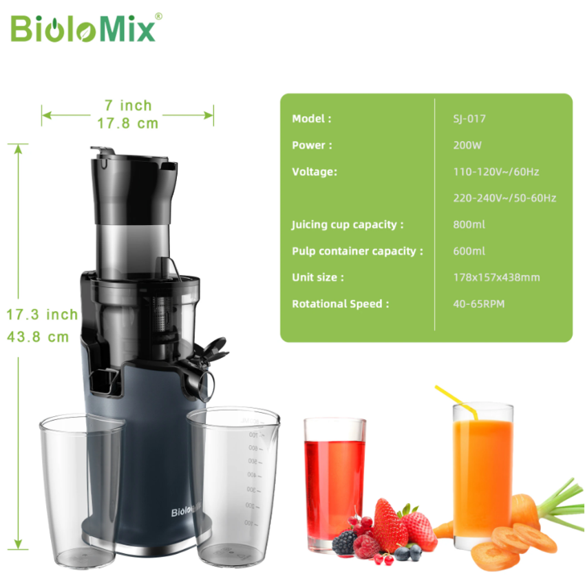 Máy Ép Chậm Thương Hiệu Mỹ Biolomix SJ-017 200W - HÀNG NHẬP KHẨU (Bảo hành 12 tháng)