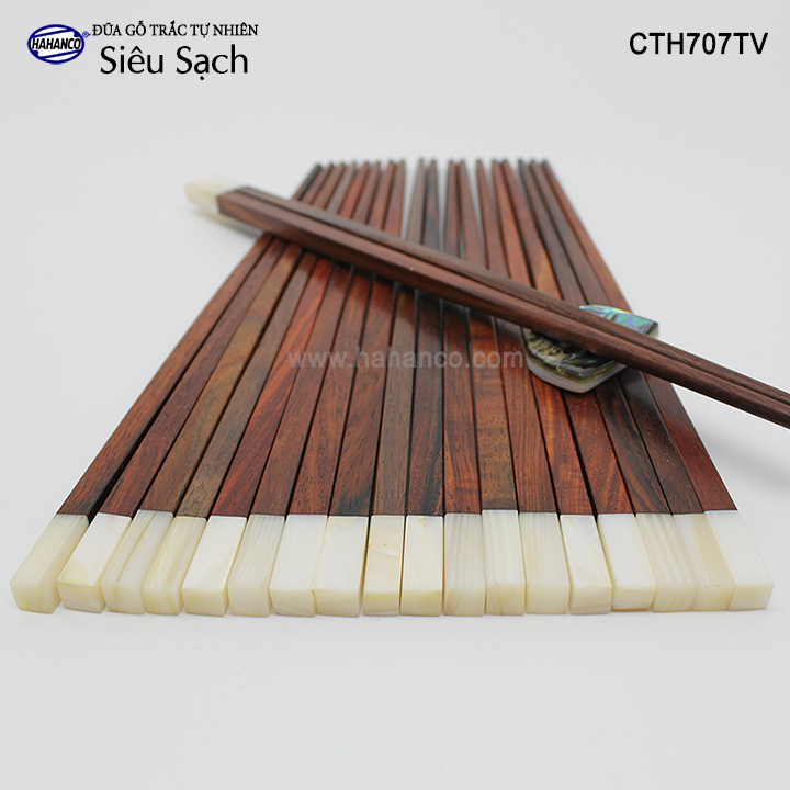 Đũa gỗ Trắc đầu xà cừ  - CTH707TV - (Hộp 10 đôi vuông) gỗ Trắc tự nhiên - Chopstick of HAHANCO
