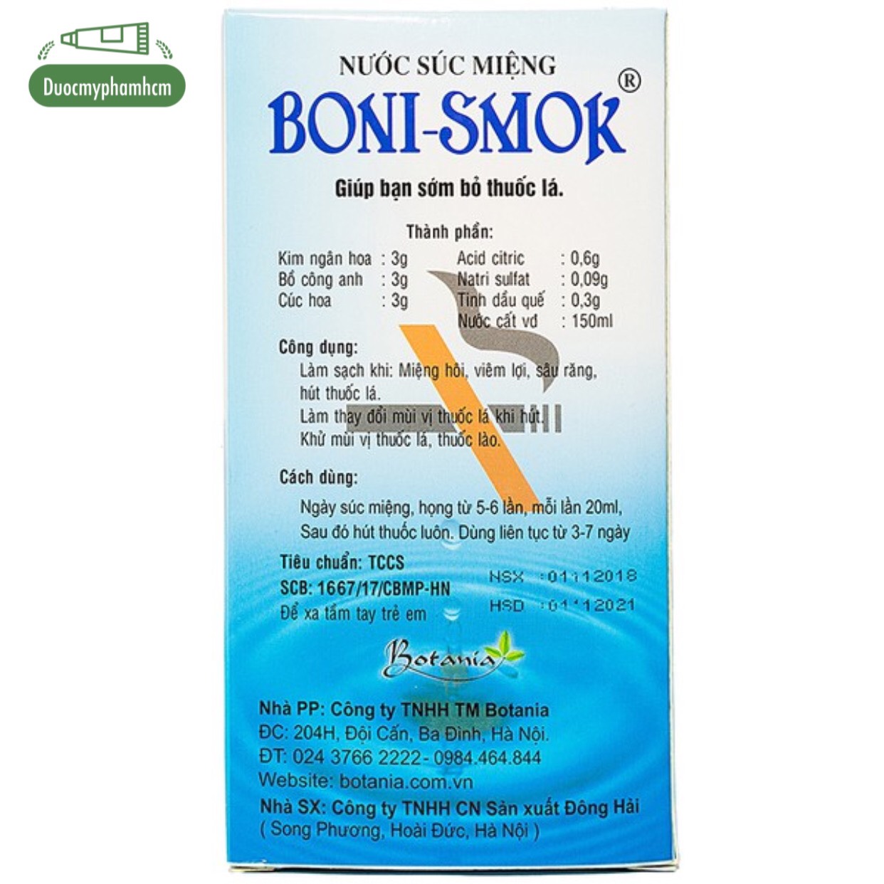 Nước súc miệng cai thuốc lá Boni-smok ( Chai 250ml )