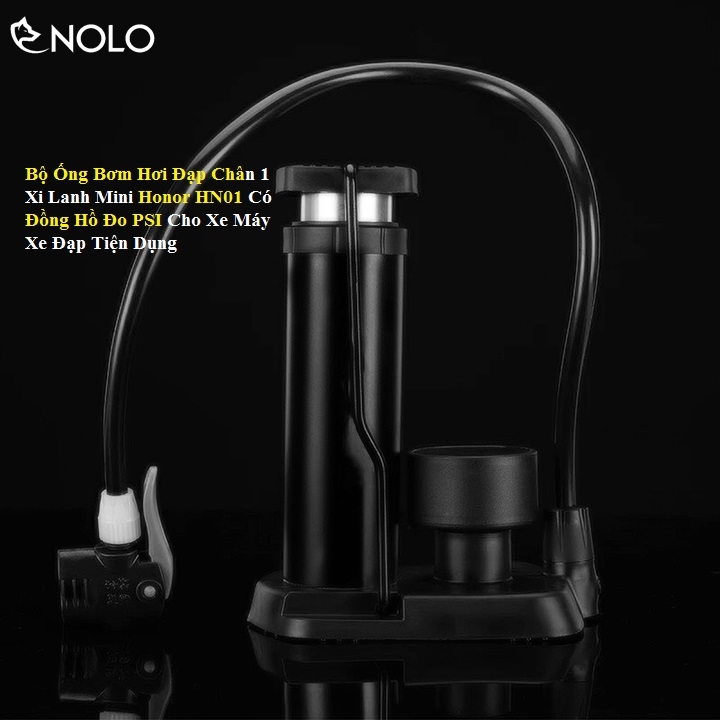 Bộ Ống Bơm Hơi Đạp Chân 1 Xi Lanh Mini Honor HN01 Có Đồng Hồ Đo PSI Cho Xe Máy Xe Đạp Tiện Dụng