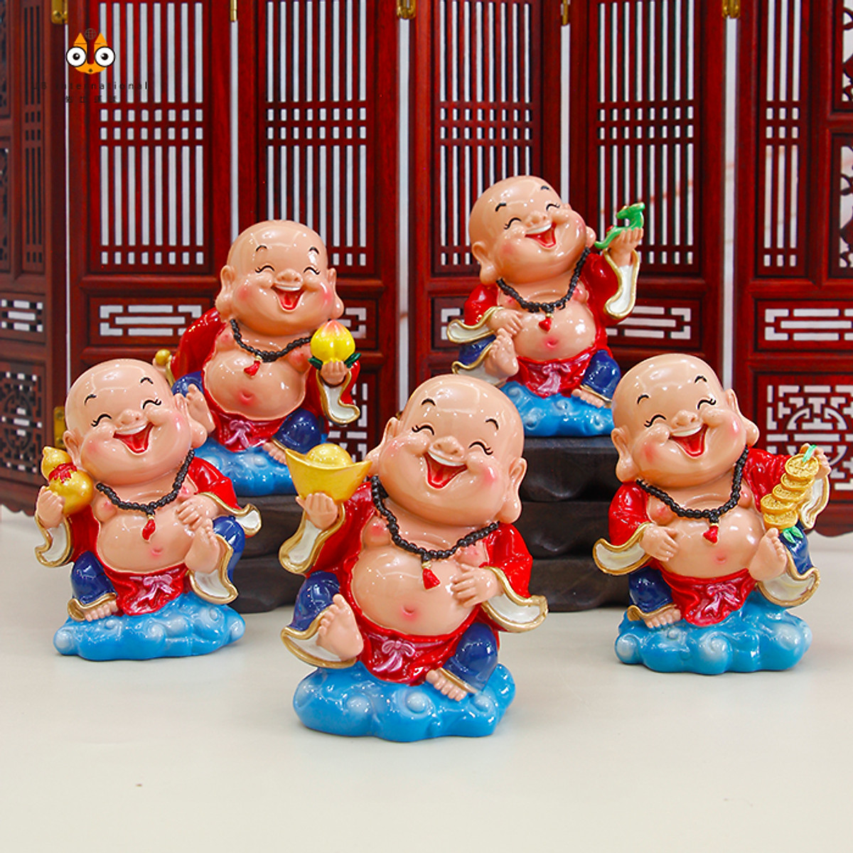 [HCM]Bộ 05 tượng chibi Di Lặc 7.5cm cao cấp