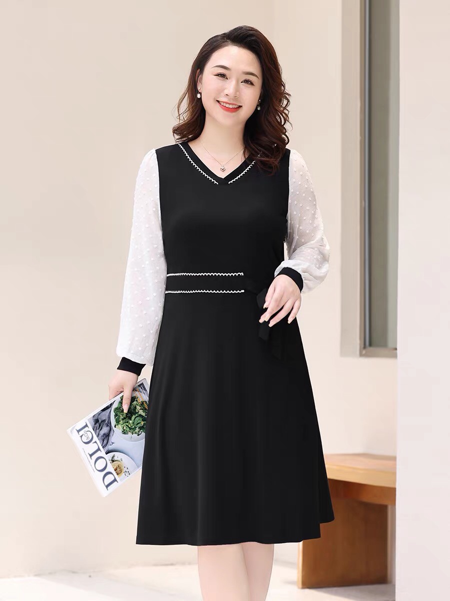 Đầm trung niên bigsize phối tay voan bi sang trọng - BSi323