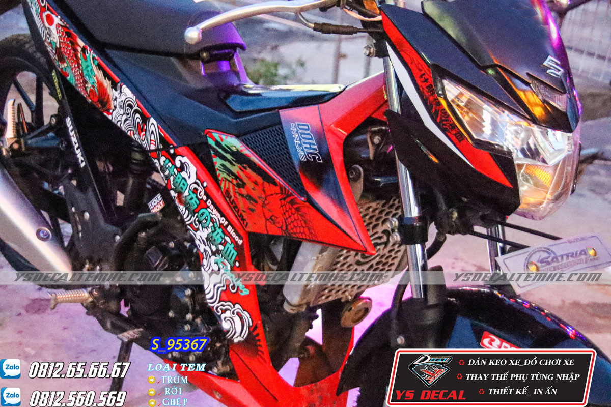 Tem rời Raider Satria cá chép đỏ đen.có thể đổi màu
