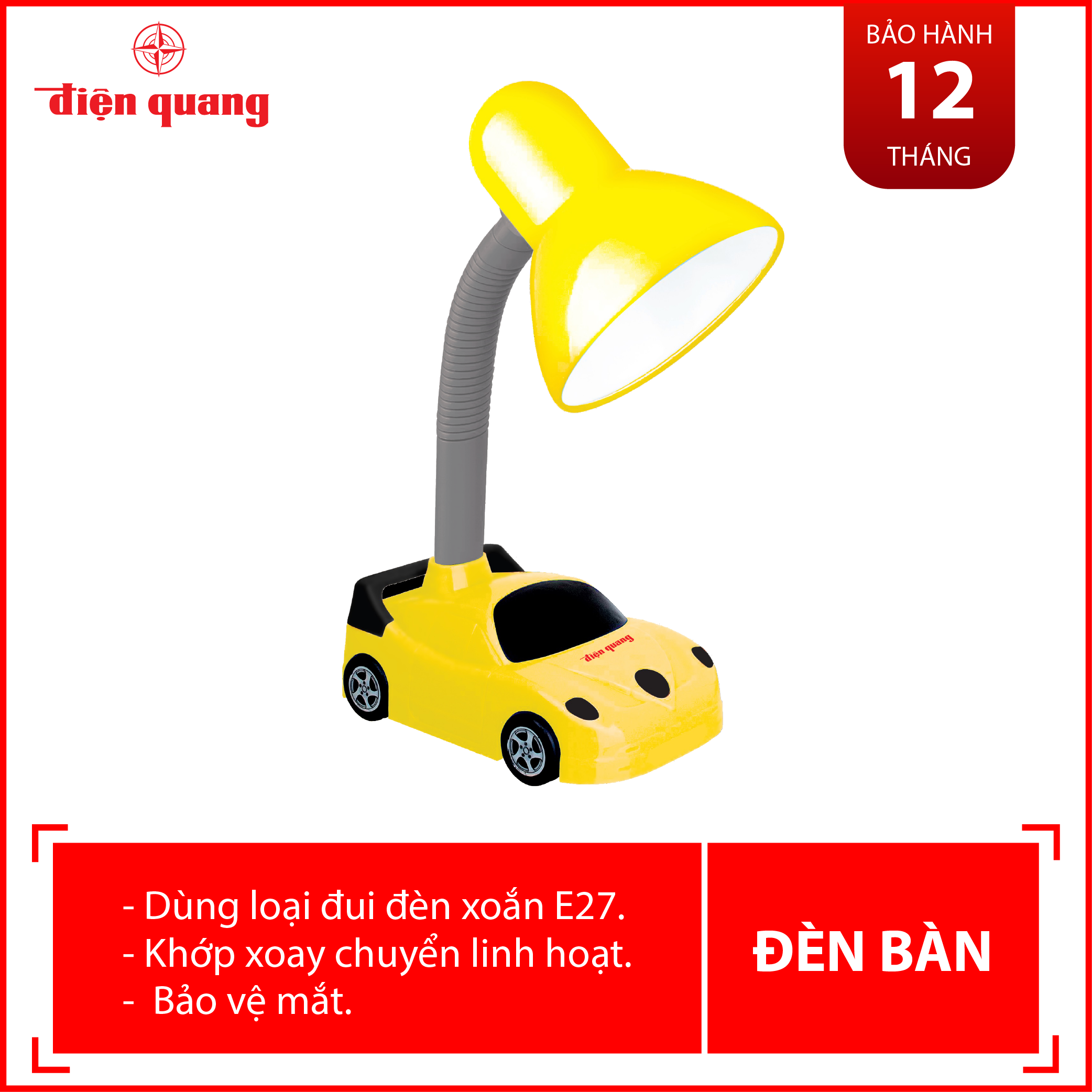 Dien Quang Table Lamp Dq Dkl05 Bw (Car Style, Black Gold, Yellow Light Bulb, Plugs Directly into the Power)