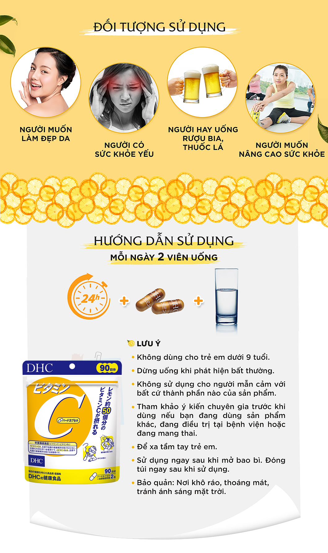 Viên uống DHC Vitamin C Hard Capsule túi 30 ngày, 90 ngày của Nhật Bản dùng tăng sức đề kháng, hỗ trợ sáng da