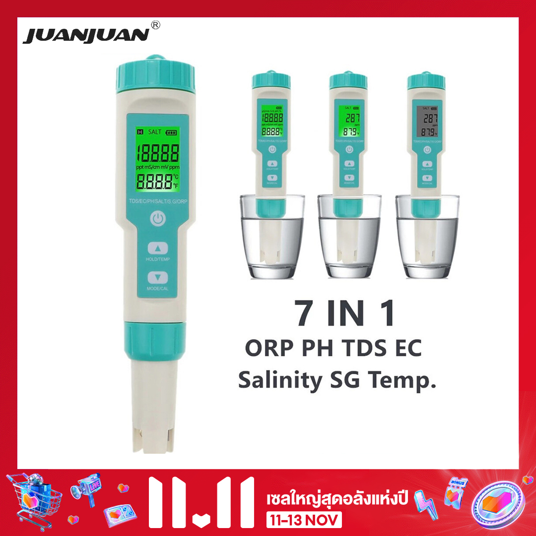 Máy đo ORP PH TDS EC kỹ thuật số 7 trong 1 Độ mặn SG Máy kiểm tra nhiệt độ Độ dẫn điện Bộ lọc nước Bút kiểm tra độ tinh khiết có đèn nền