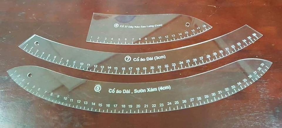 Bộ 3 cây thước vẽ cổ áo dài, sườn xám