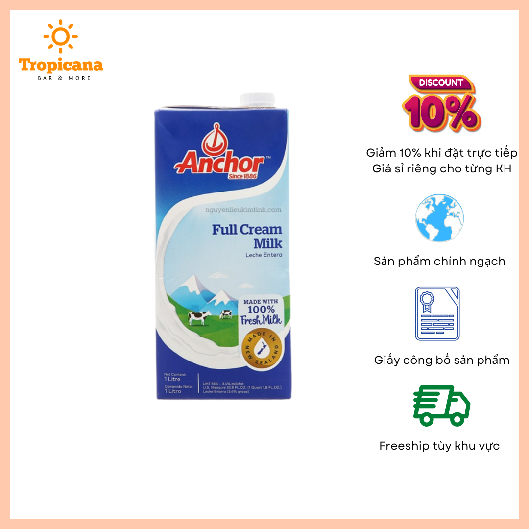 Sữa tươi nguyên kem Full Cream Anchor - Hộp 1L