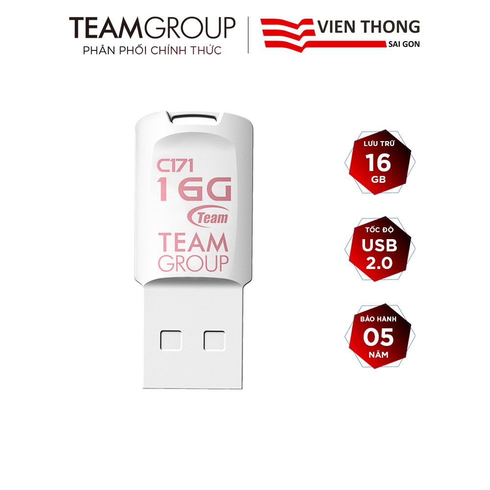 USB 2.0 Team Group C171 16GB chống nước Taiwan Trắng - Hãng phân phối