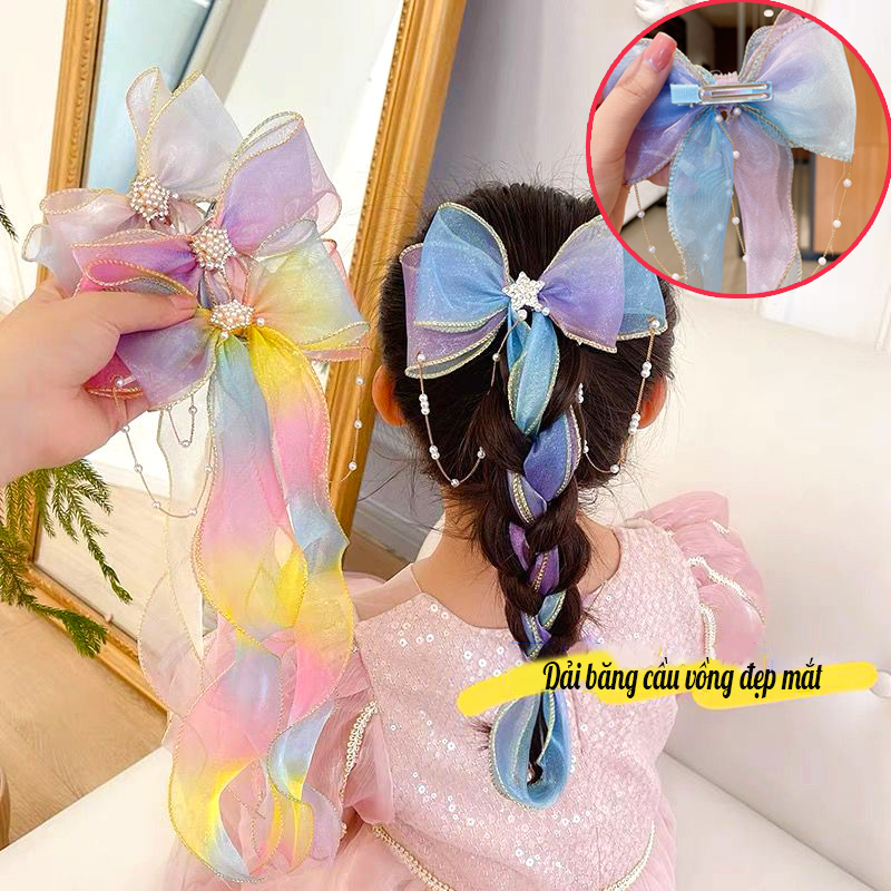 Kẹp tóc nơ cầu vồng