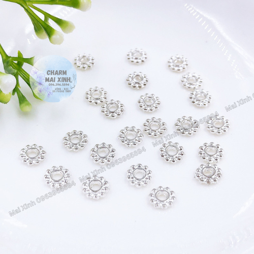 Nút chặn - đệm hình bông tuyết - màu vàng & trắng - size 4mm & 6mm - phụ kiện xâu,mix vòng tay phong thủy