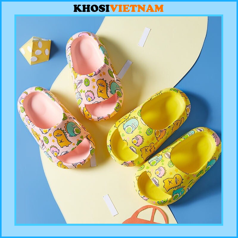 [FREESHIP + HOÀN TIỀN 50K] Dép lê quai ngang trẻ em bánh mì hoạ tiết khủng long cho bé trai bé gái mã KS208
