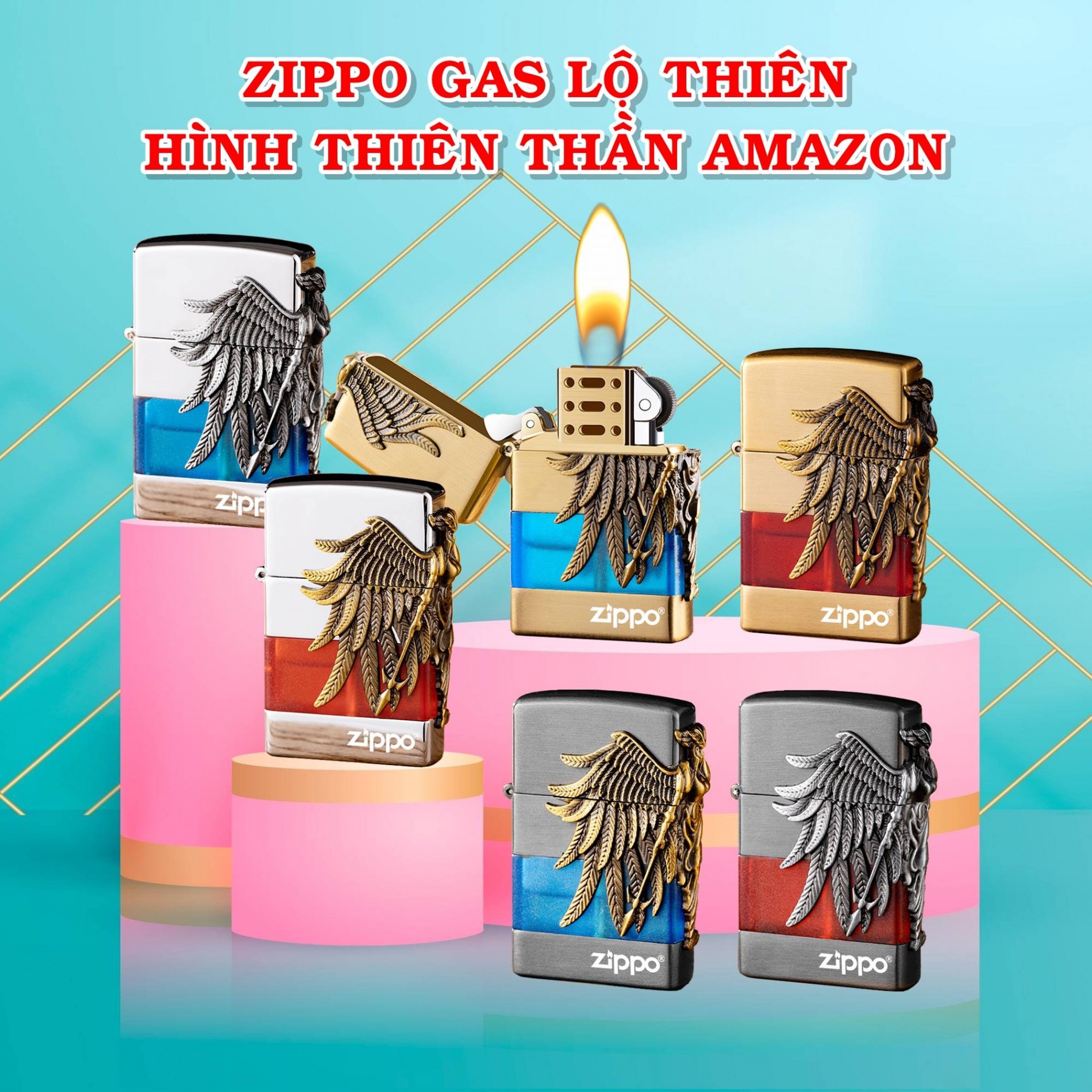 BẬT LỬA ZIPPO GAS LỘ THIÊN HÌNH THIÊN THẦN RỪNG AMAZON