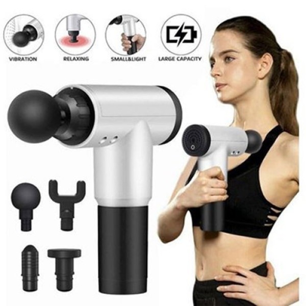 Súng Mát Xa - Máy Massage Cầm Tay Fascial Gun -Máy mát xa - Súng Massage Cầm Tay Công Nghệ Nhật Bản Giúp Giãn Cơ Bắp, Tiện Lợi + Tặng Kèm 4 Đầu Mát Xa