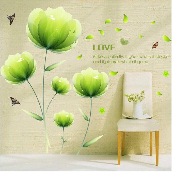 decal dán tường mẫu hoa pha lê hồng mới