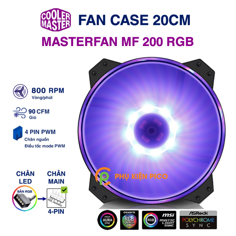 Quạt tản nhiệt case máy tính Cooler Master MF200R RGB 20CM - Coolermaster MasterFan MF200R - Fan case 20cm