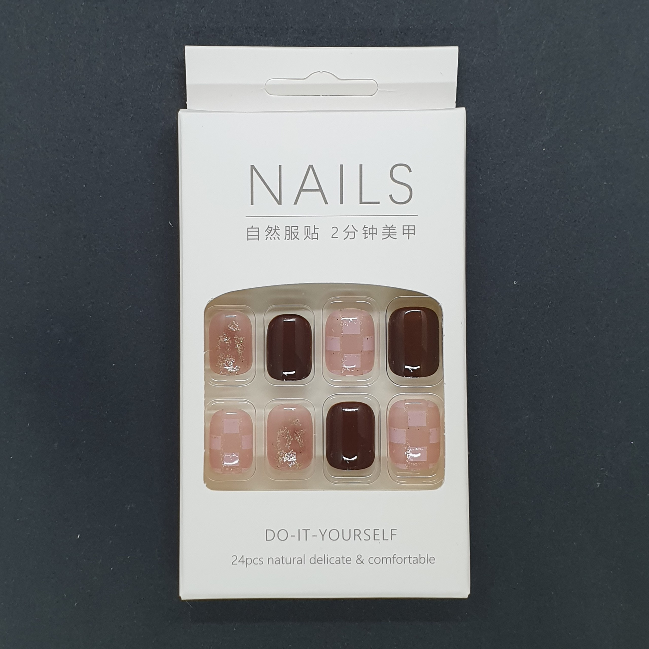 Bộ 24 móng tay giả nailbox ngắn đỏ caro nhũ 💖💖 SẴN KEO DÁN 💖💖