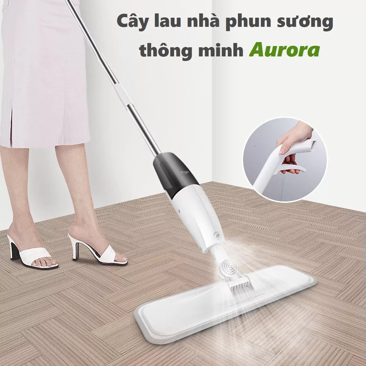 Cây lau nhà phun nước thông minh Aurora xoay 360 độ lau khô, sạch nhanh