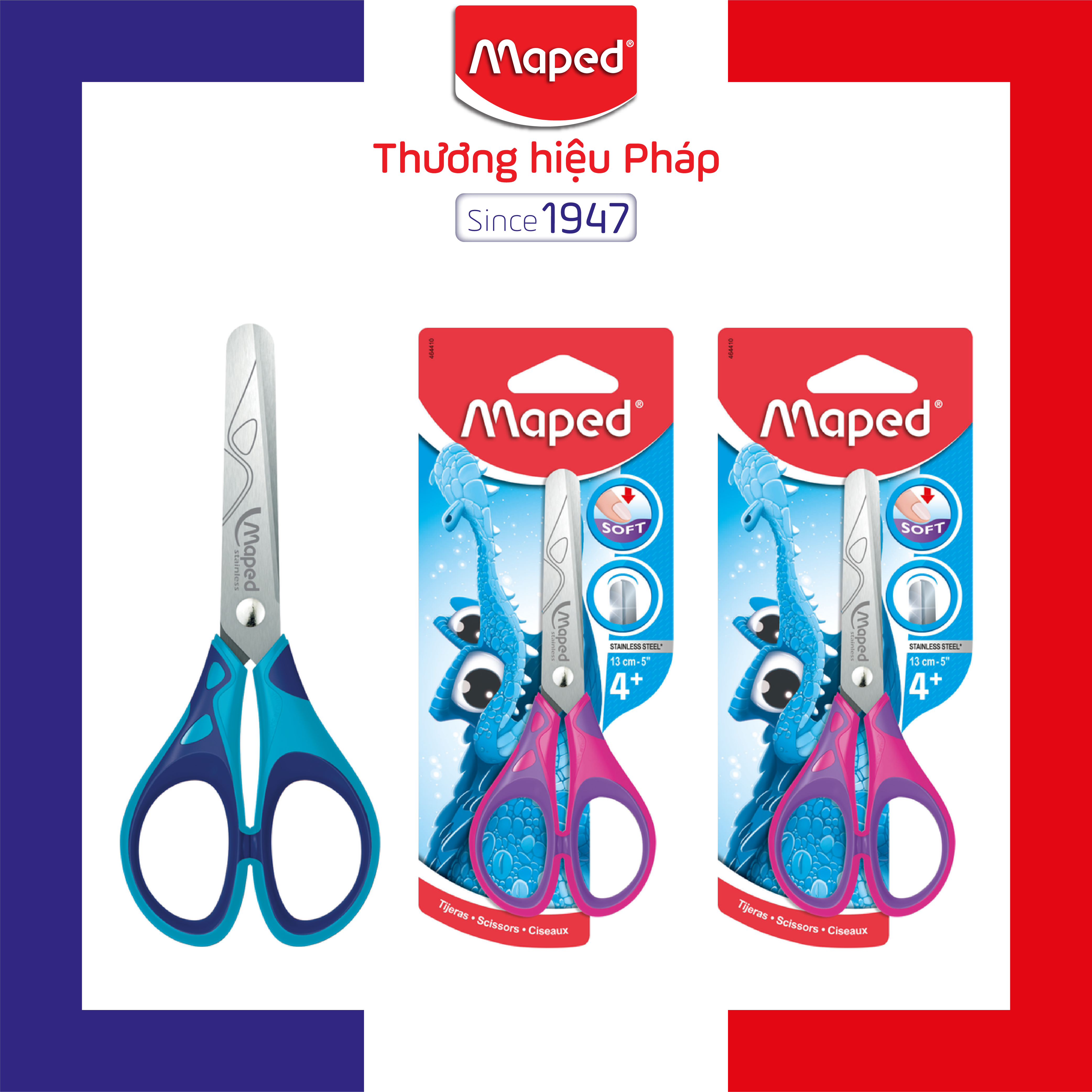 MAPED - Kéo học sinh PULSE SOFT 13cm (tay cầm mềm, đầu tròn) - 1 cây