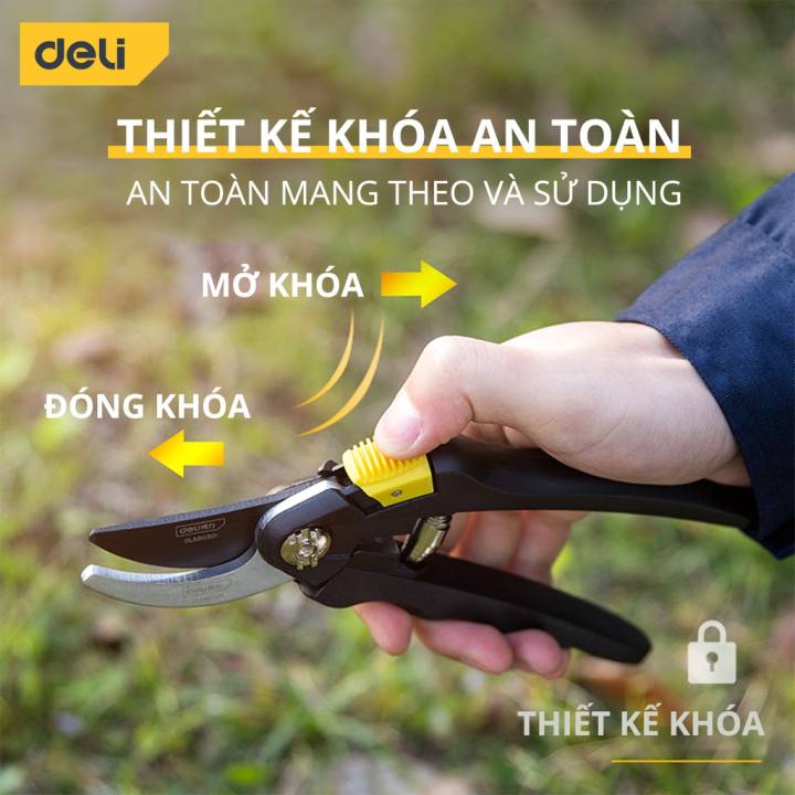 Kéo Cắt Tỉa Cành Cây Deli Chính Hãng 8inch - Lưỡi Thép Sắc Bén, Siêu Bền, Tay Cầm Đệm Cao Su An Toàn, Chắc Chắn DL580201 - Hình ảnh 4