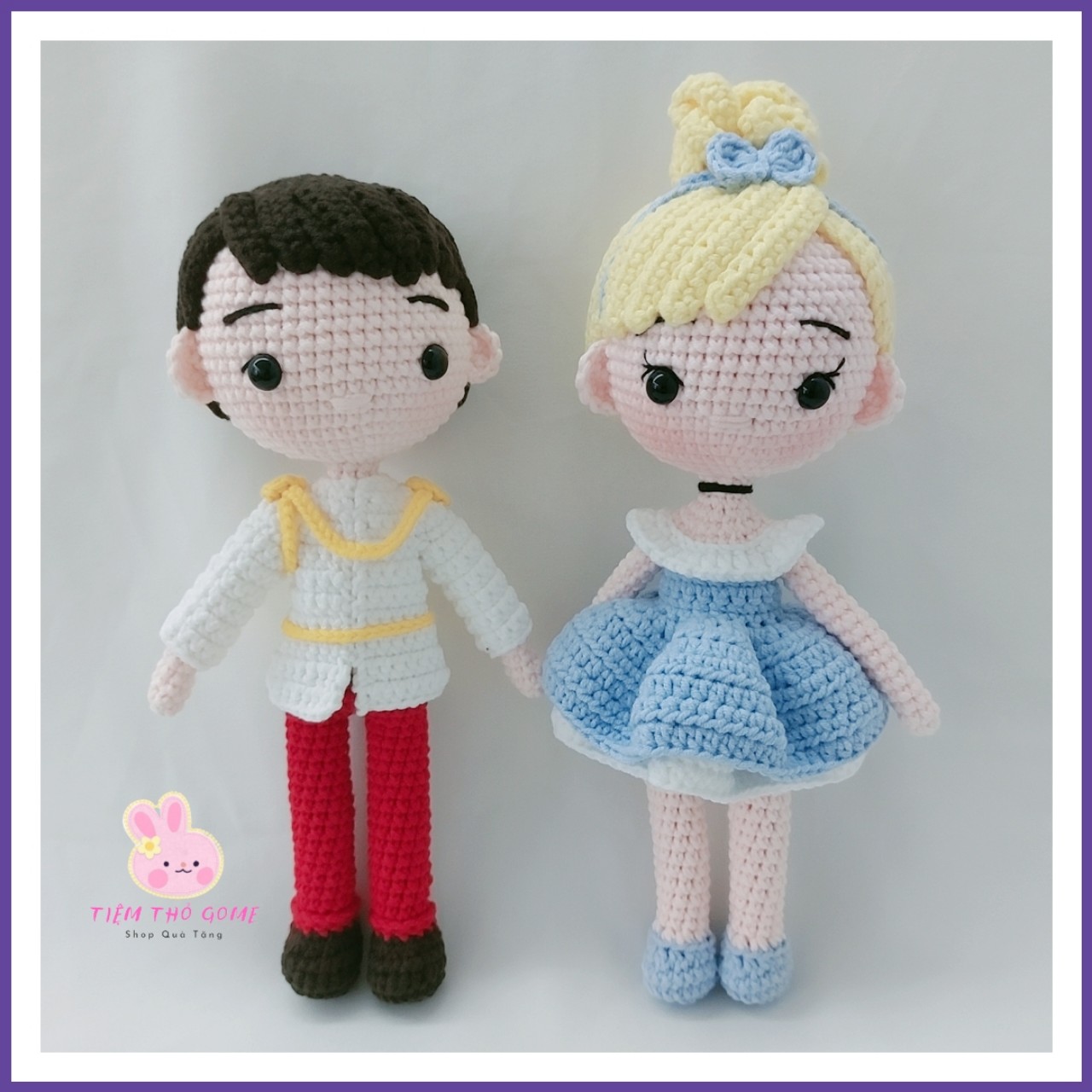 Búp bê len móc handmade - Cặp Búp bê len móc ( Hoàng tử Charming và cô bé lọ lem )- an toàn cho bé