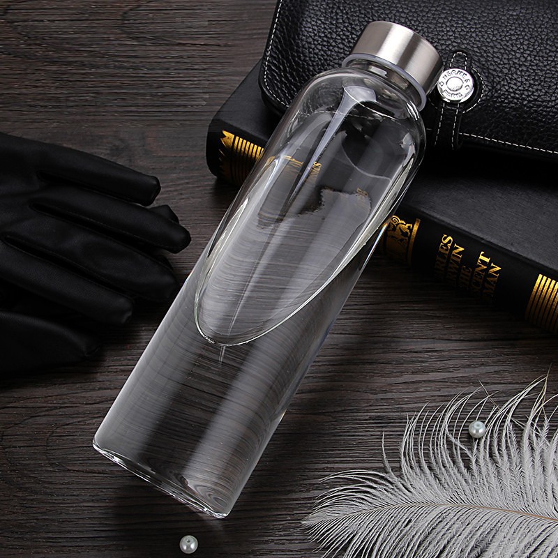 Bình nước thủy tinh nắp bạc có dây xách 500ml