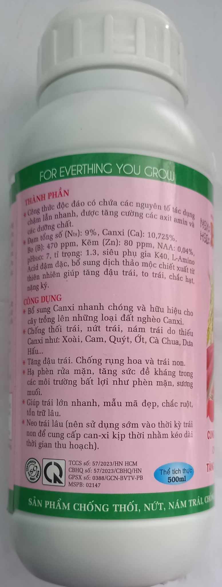 Phân bón lá HN roots 3 Canxi - Bo, 500ml, cho tất cả các cây trồng