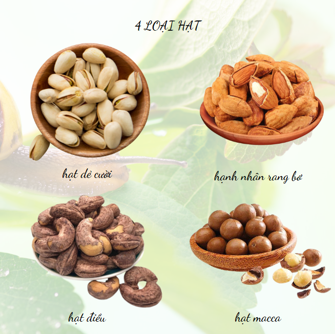 Combo Mix 4 Loại Hạt ( Hạt Dẻ Cười, Hạt Điều, Hạt Macca, Hạnh Nhân Rang Bơ) MAXIFOOD