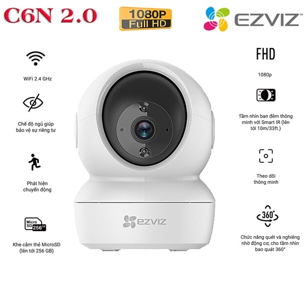 Camera IP Wifi Ezviz C6N 1080p 2.0Mp CÓ BÁO ĐỘNG BH 24 THÁNG TẶNG CHÂN ĐẾ ĐA NĂNG