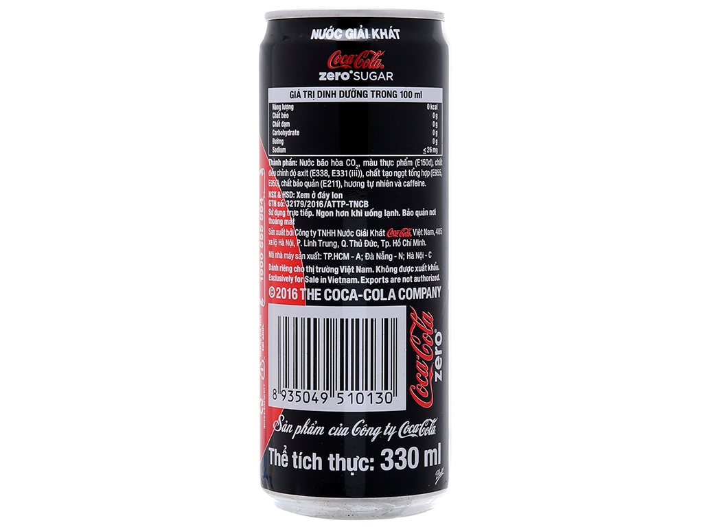 Thùng 24 lon nước ngọt Coca Cola Zero 330ml