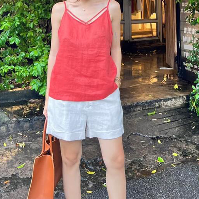 Quần short nữ Linen bột premium gấu lơ vê