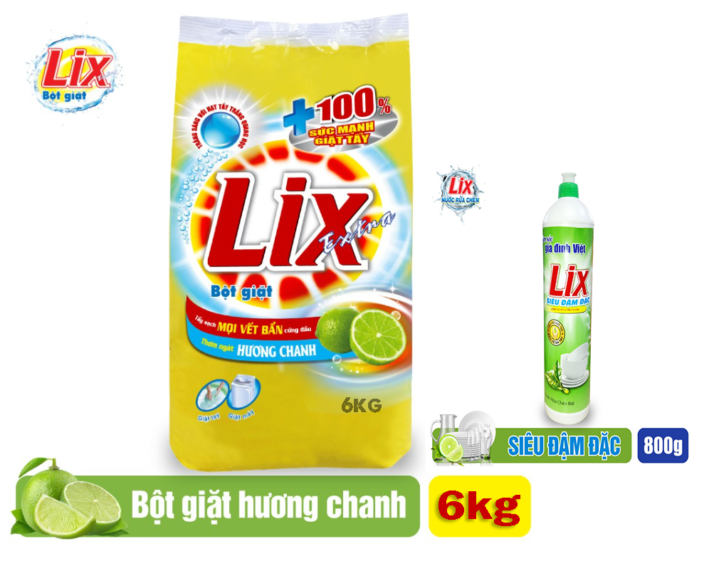 Bột giặt Lix Hương Chanh 5.5kg kèm nrc 750g