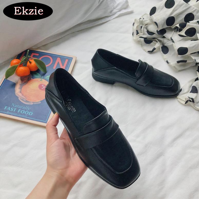 2021 mới phong cách Hàn Quốc phong cách hoang dã kiểu Anh giày lười retro mũi vuông gót dày của phụ nữ giày đơn giày da nhỏ giá rẻ