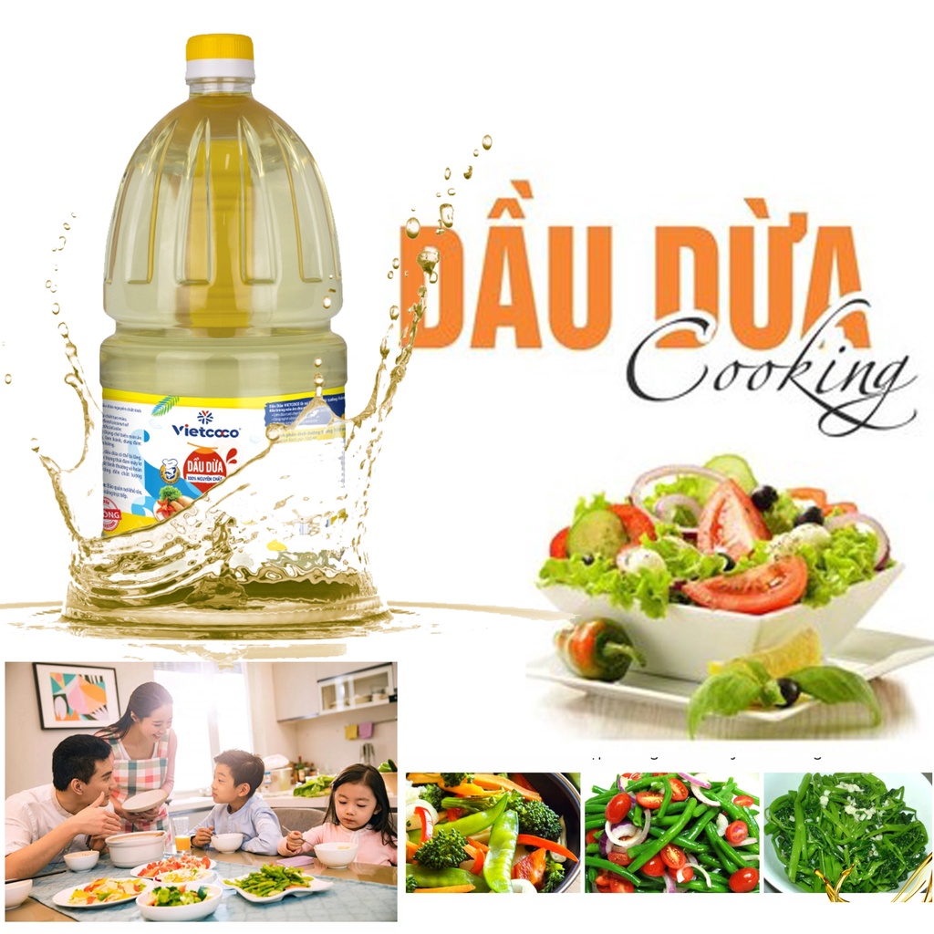1 Thùng 6 Chai Dầu Dừa 2 Lít Dùng Nấu Ăn Vietcoco