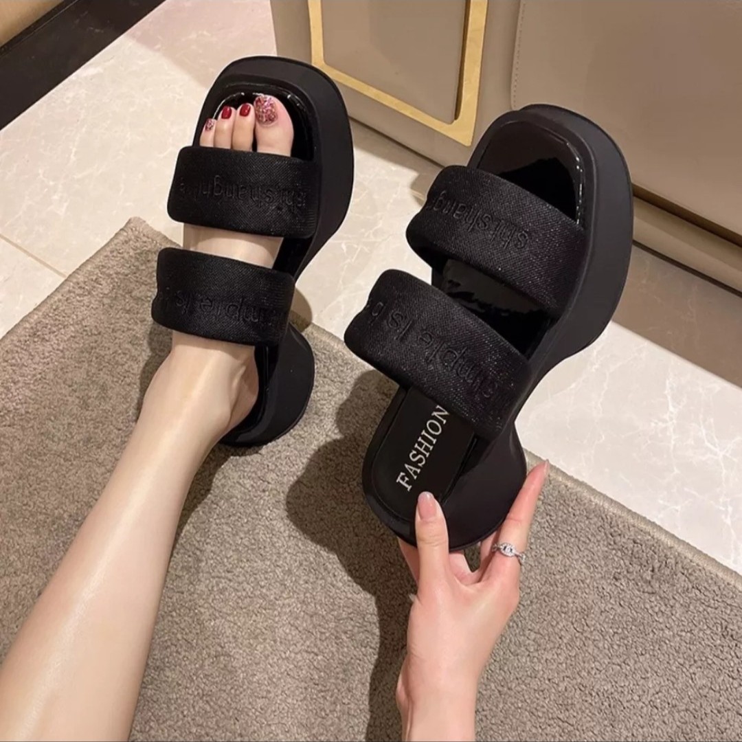 Dép 2 cầu ngang thêu nổi collection đế PU mới siêu nhẹ, cao 5p, hàng đẹp