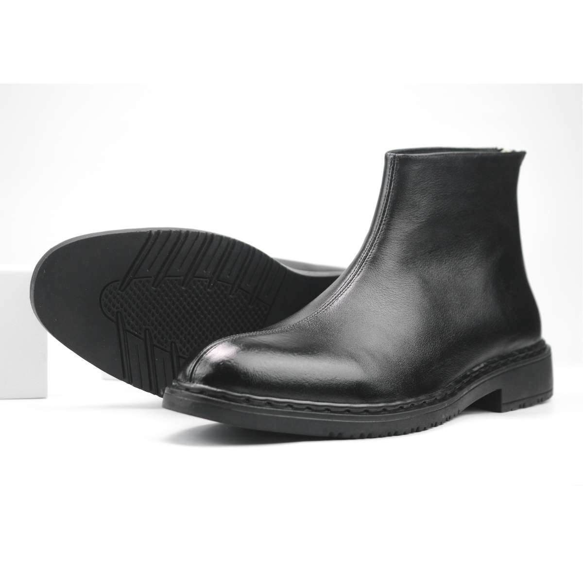 Giày Chelsea Boots zip Black ss da bò