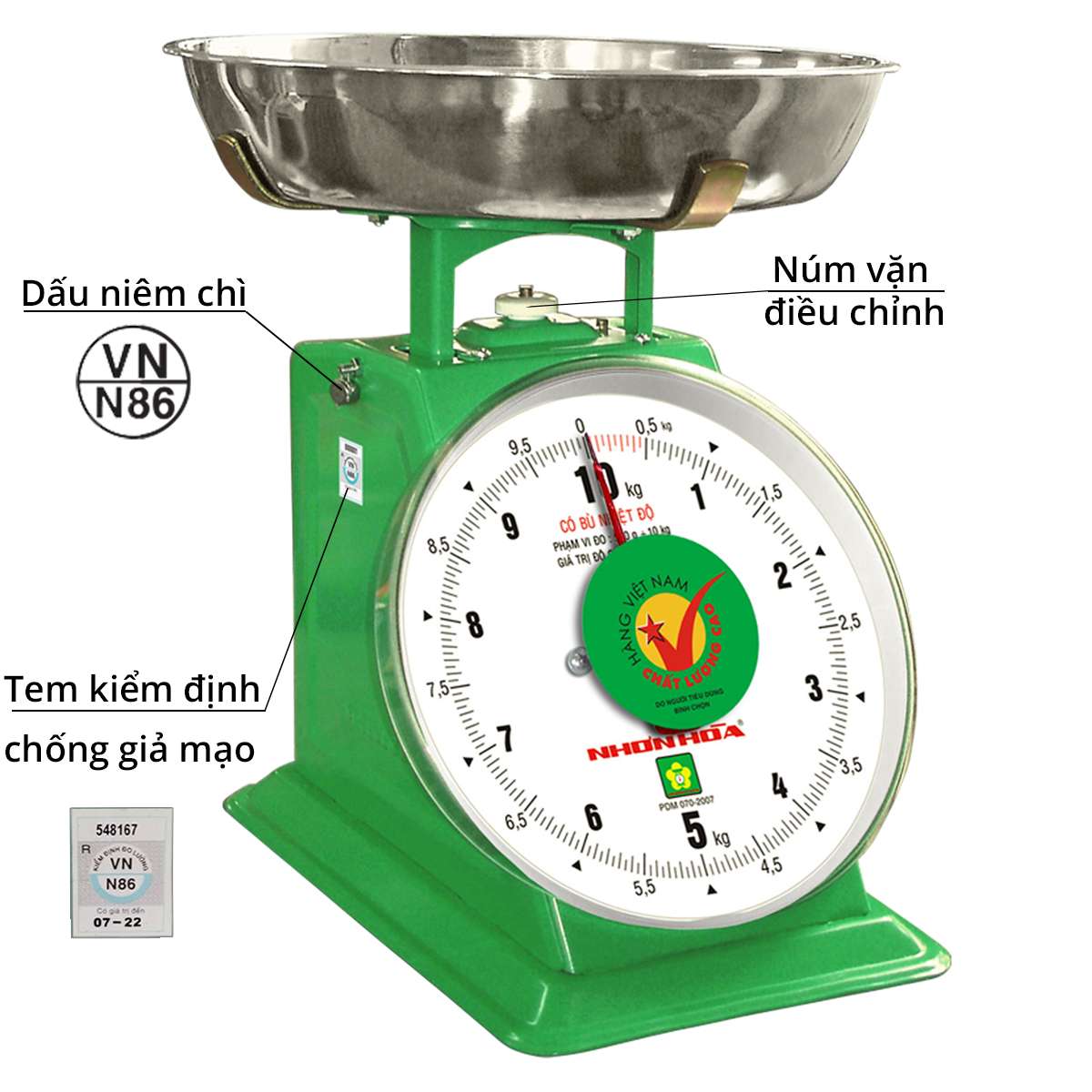 Cân Nhơn Hòa 10 kg mặt số 8 inches