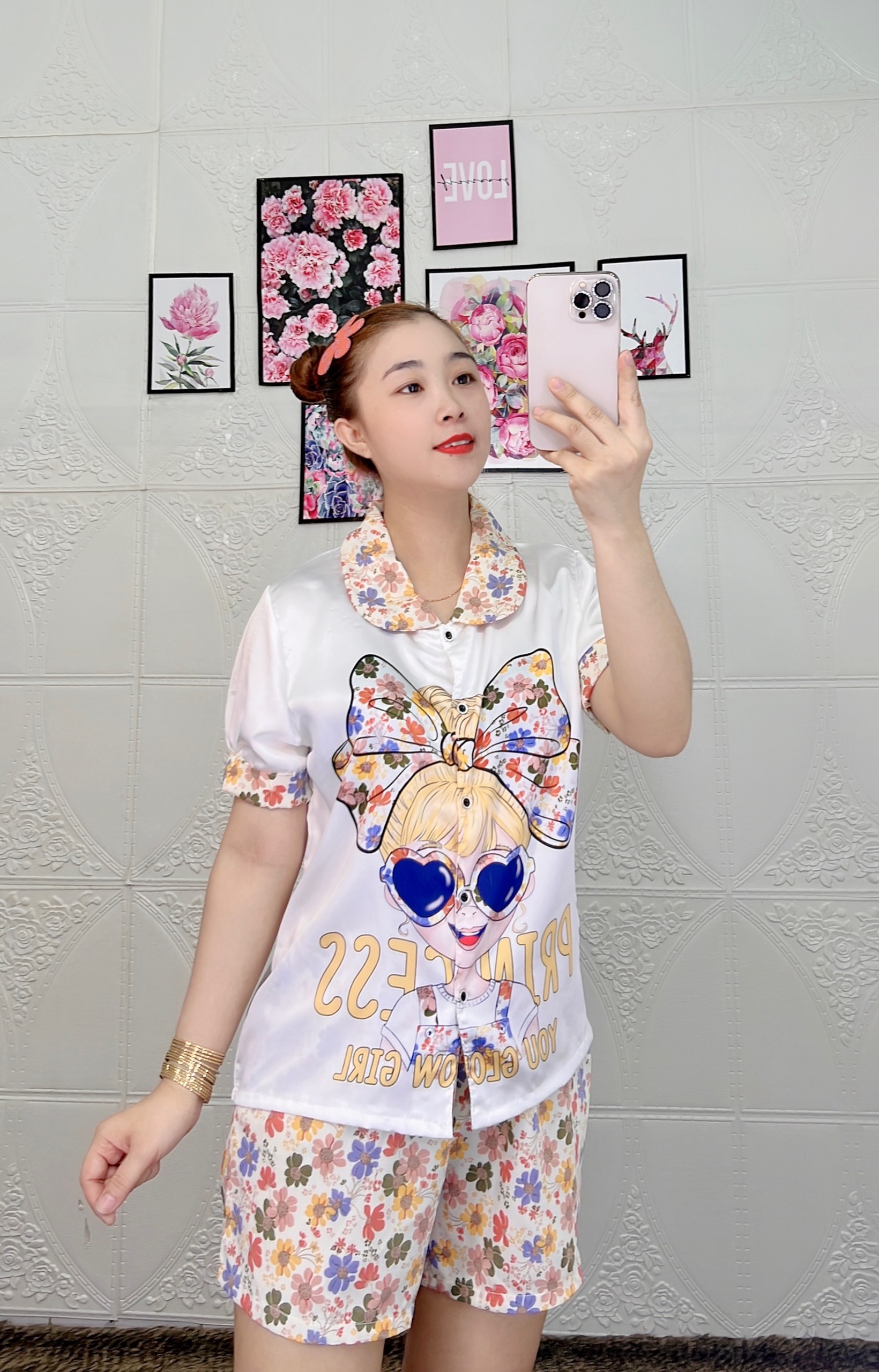 Đồ bộ mặc nhà pijama nữ chất liệu lụa mango đùi