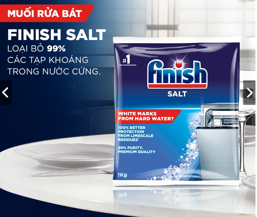 Muối Finish 1kg dùng cho máy rửa chén bát