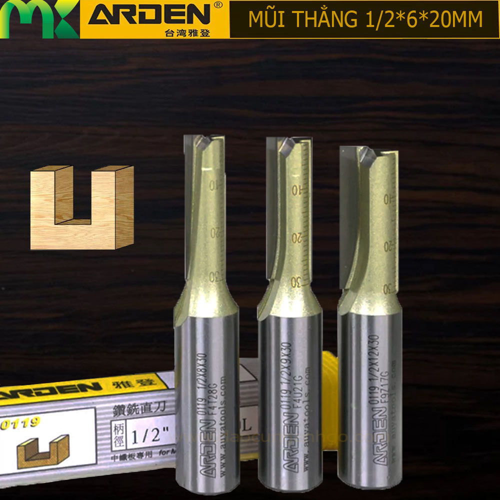 [HCM]Mũi Router thẳng ARDEN 1/2*6*20mm cốt 12.7mm