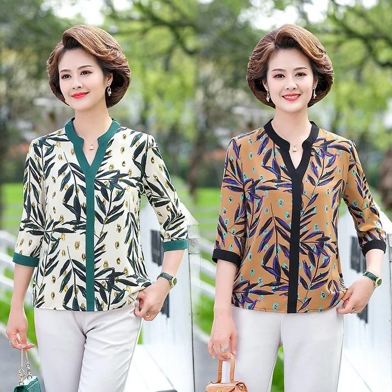 ÁO TRUNG NIÊN NỮ TAY LỠ HOA LÁ
