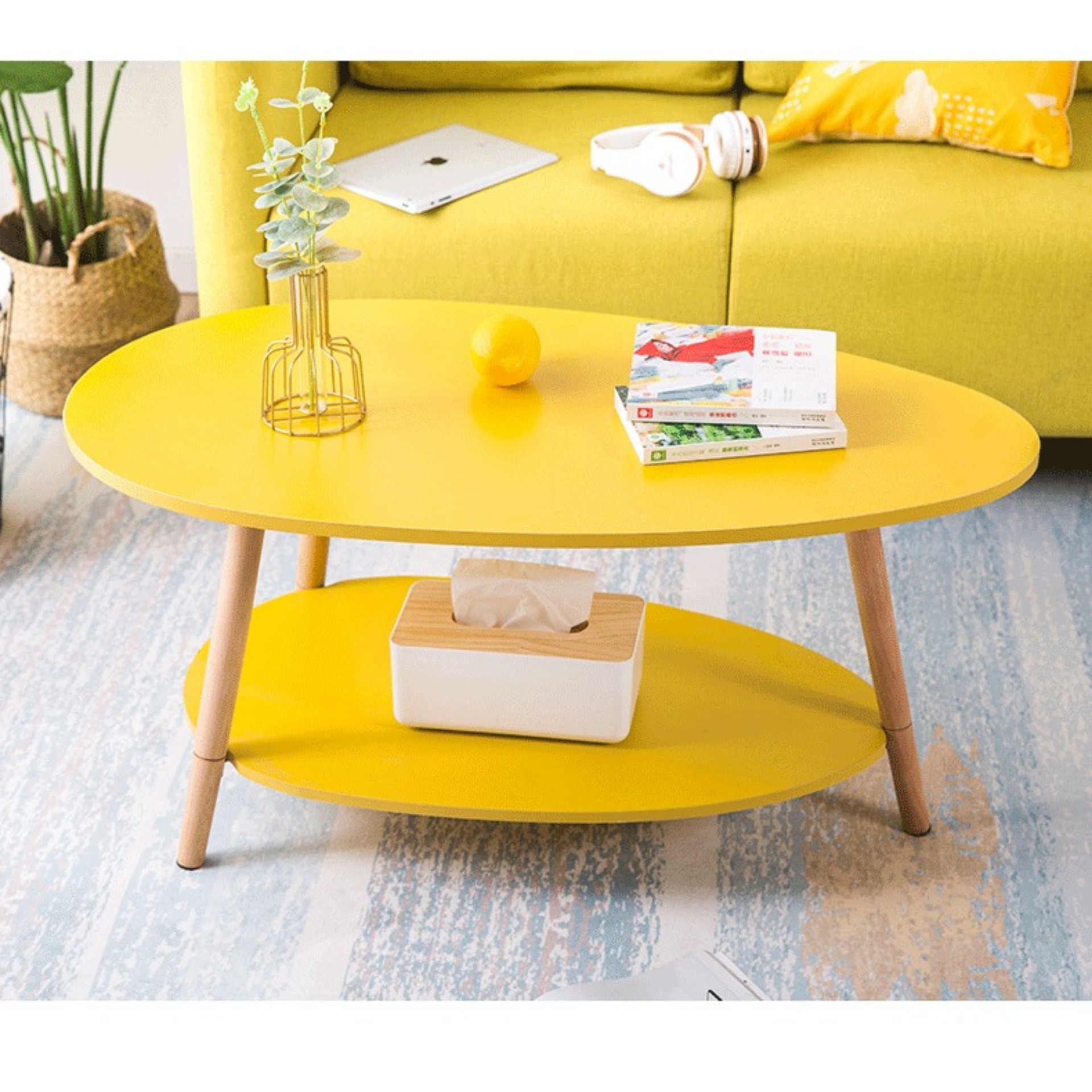 GP56 Bàn sofa hình trứng 2 tầng vàng