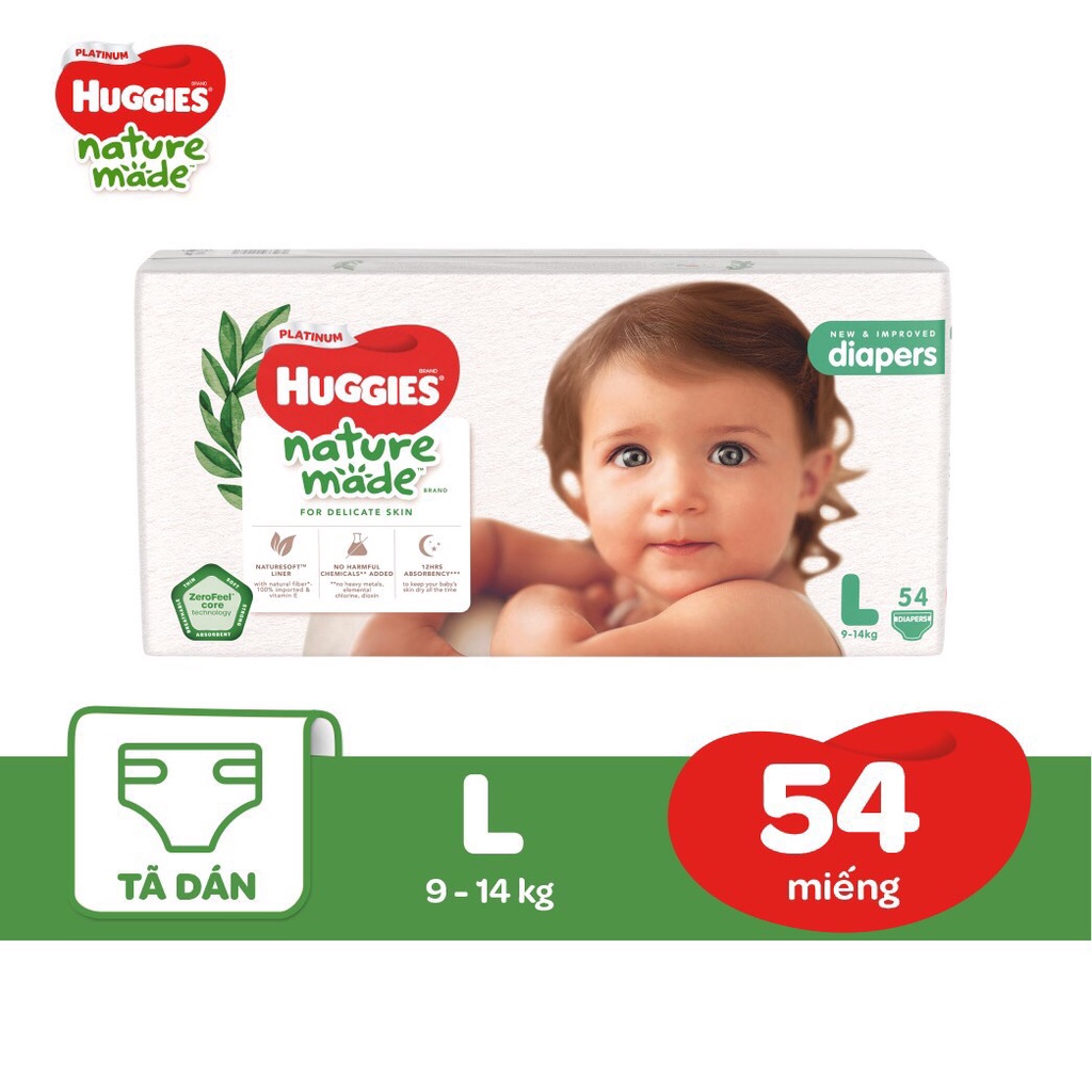 Tã quần/dán huggies siêu cao cấp platinum nature made m58/l44/xl38/xxl26 nb60/s82/m64/l54/xl44.....