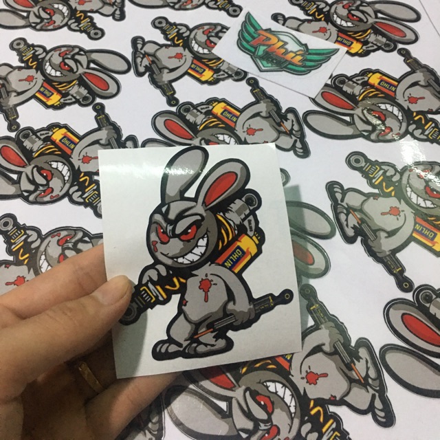 Logo thỏ điên cầm phuộc Ohlin|Mẫu mã đa dạng|Chi tiết sắc nét|Nhận làm Tem rời theo yêu cầu, chất lượng đảm bảo, cảm kết hàng nhận được đúng với mô tả