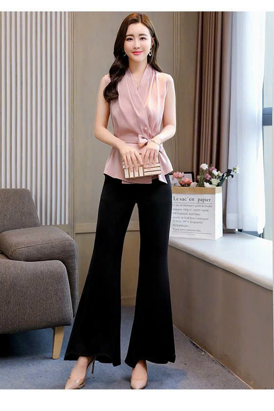 SÉT BỘ ÁO LỤA QUẦN ỐNG RỘNG KÈM BEO CAO CẤP CK97320