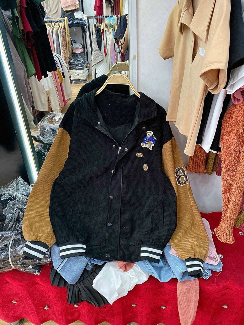 Áo khoác nhung gân tăm BOMBER nam nữ, form rộng 2 lớp In Hình Nghộ Nghĩnh - TP263